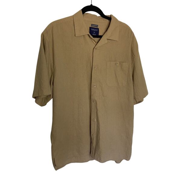 Trust Shirt XL Short Sleeve Button Linen kaki Casual Hampton style cruise vacay - Picture 1 of 5